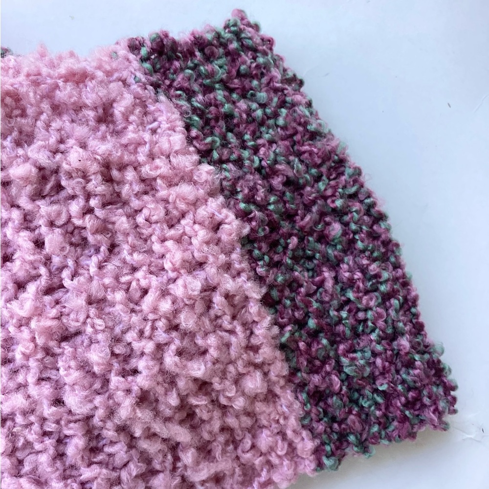 Scarf Pink Dark Rose Knit Hand Crafted Boucle Fringed Colorblock - Picture 6 of 10